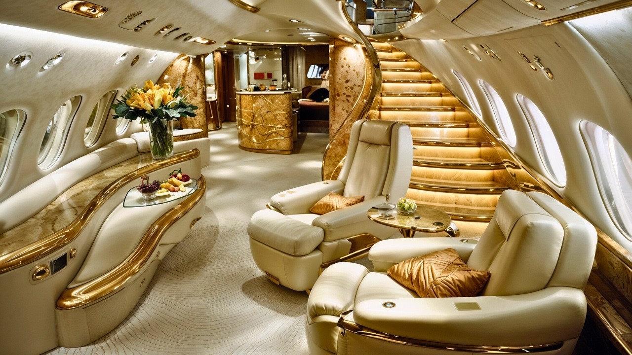 Private jet interior luxury cabin