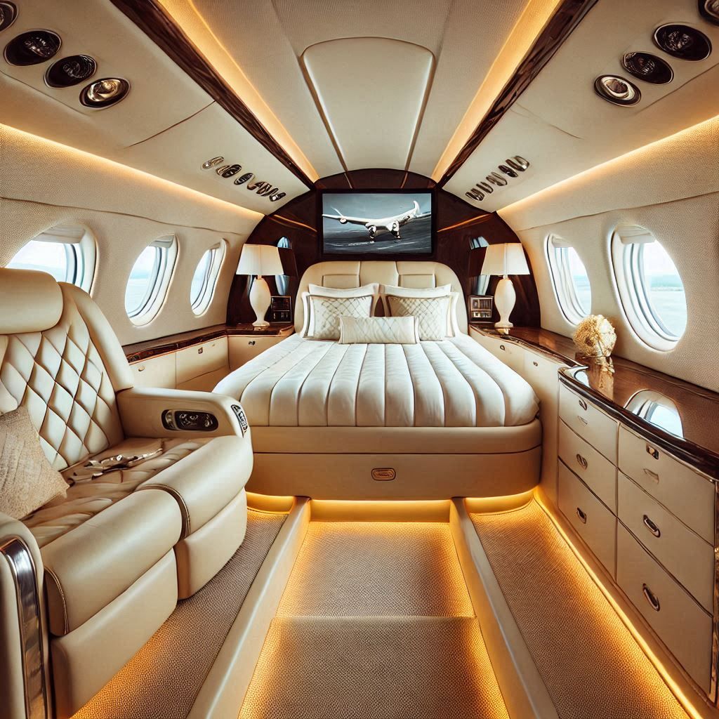 Luxury private jet cabin for Sydney to Dubai route