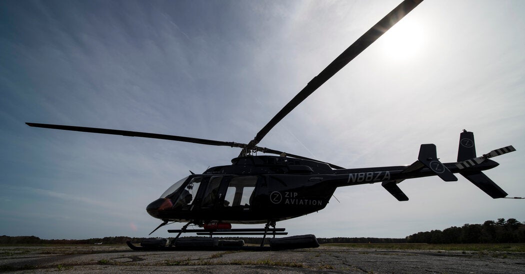 Executive transport helicopter flying high in the sky
